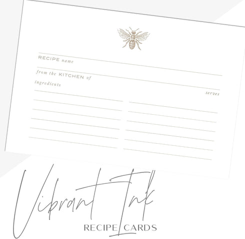 Gold Bee Recipe Cards from Dashleigh: 48 Water-Resistant, Double-Sided Cards, 4x6 inches