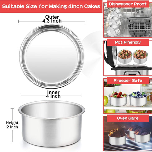 TeamFar 4 Inch Cake Pan Set - 6 Pcs Layer Baking Round Cake Pans, Stainless Steel, Healthy & Sturdy