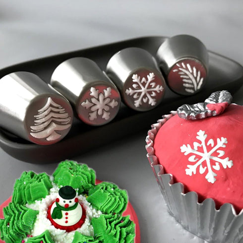 4 PCS Christmas Pastry Icing Piping Nozzles, Stainless Steel Russian Piping Tips Set