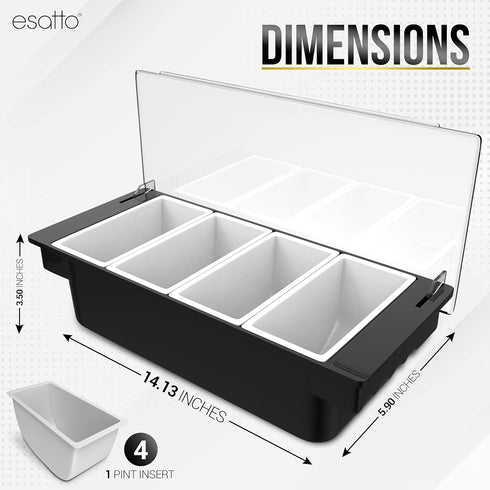 4-1 12 12 Esatto Bar Products Condiment Holder for Serving Container Chilled Garnish Tray with Lid for Bar Caddy, Pint