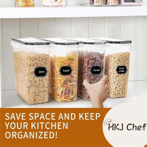 HKJ Chef Set (4L 135.2oz), 4PCS 20 Cereal Containers Storage / Airtight Food Storage Containers with Lids, Cereal