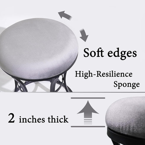 Vanity Stool, Grey Stools for Makeup Room, Round Ottoman Foot Stool, Velvet Footrest Vanity Chair for Bathroom