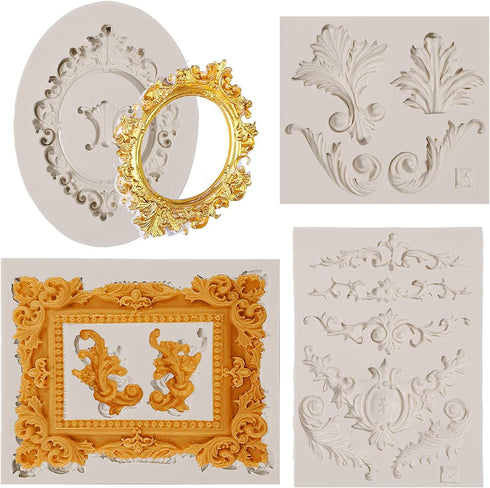 Baroque Silicone Fondant Frame Mold, Photo Cake Mold for Baking Wedding Birthday Party, Cupcake Toppers, Curlicues