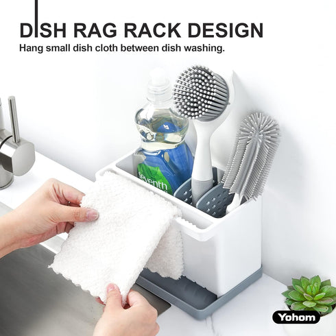 Countertop YOHOM Sink Brush Holder for Kitchen Sink Sponge Caddy Organizer Plastic Dish Scrubber Holder with Dividers