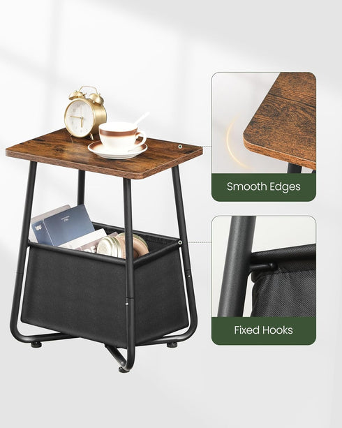 TBZ13BF CHOEZON Small Nursery Side Table with Removable Fabric Basket, Compact End Table for Small Spaces, Space-Saving