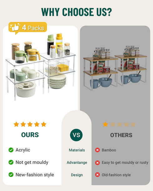 Set 4 Countertop Bobomoment Acrylic Cabinet Organizer, of Spice Rack Organizer for Cabinet, Desk Shelf Organizer