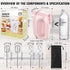 Electric Hand Mixer with Stainless Steel Whisk and Dough Hook - Handheld Mixer for Baking Cakes, PINK