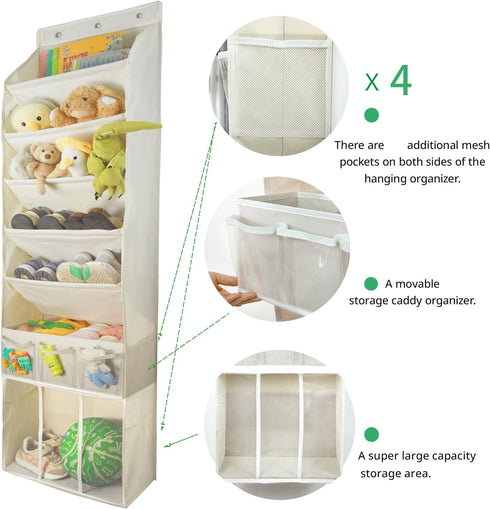 3in1 5 Over The Door Shoe Organizer with Slanted Compartments,Removable Storage Bin & Transparent Pockets,Thickened
