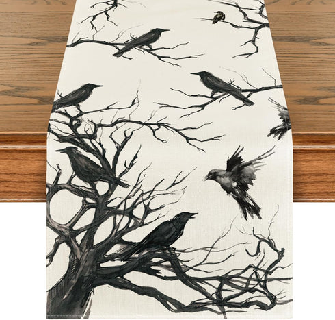 Artoid Mode Silhouette Tree Crows Branches Halloween Table Runner, Seasonal Fall Kitchen