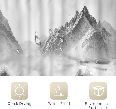Riyidecor Misty Shower Curtain, 72" x 72" Foggy Snow Mountain Scenery for Bathroom Decor with 12 Pack Hooks