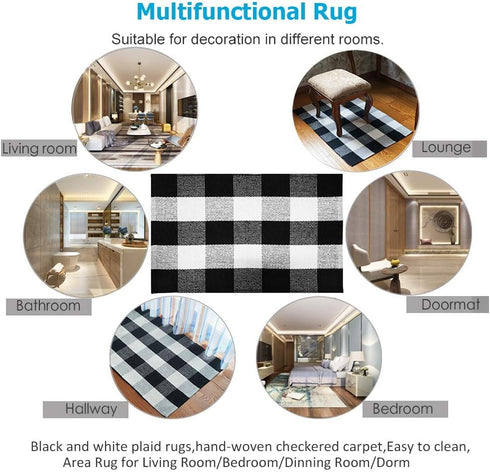 Buffalo Plaid Check Rug 23.6 x 35.4 Inches, Cotton Washable Indoor/Outdoor Checkered Rugs