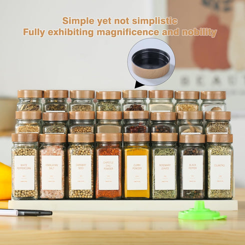 TESUNMU Label4oz (36) Spice Jars with Seasoning Containers, Glass Spice Bottles with Shaker Lids,Funnel, Chalk Pen
