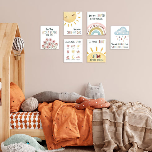Art,Set 6 (8X10) HOURIA Kids Bible Verses Wall Decor,Inspirational Christian Wall Of Rainbow Scripture Canvas Wall Art