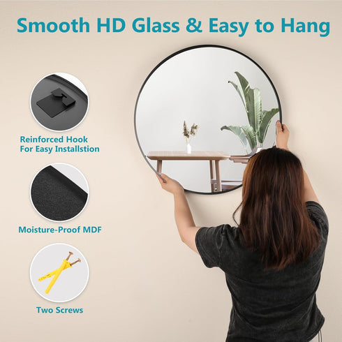 20 inch Fabuday Black Circle Mirror for Wall - Round Mirrors for Bathroom, Entryway, Living Room, Hallway, Bedroom