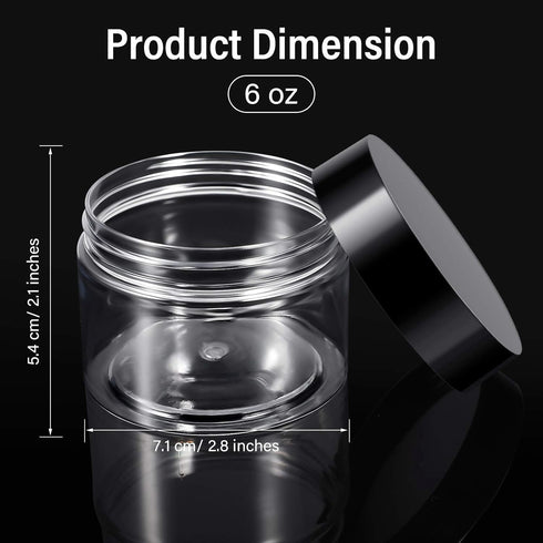 6 Pack 6 oz Plastic Jars with Lids - Refillable Wide-mouth Leakproof Round Empty Containers for Travel, Cosmetic, Food