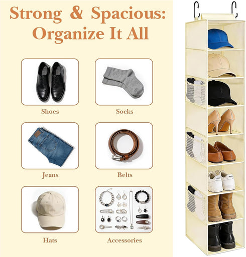 Closet 8 VERONLY Hanging Shoe Organizer for with Shelves,Mesh Pockets-Wider Hanging Shelves for Shoes,Clothes,Hats