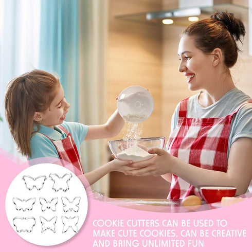8 Pieces Butterfly Cookie Cutter Set - Stainless Steel Biscuit Cutter Mould and 6 Sugar Stirring Pins for Baking