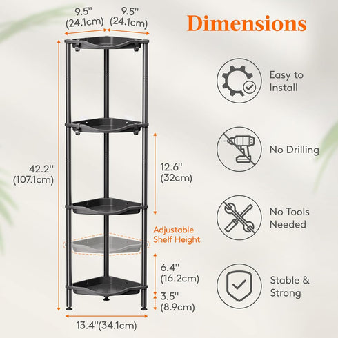 4 34 24 107 cm/13 9.5 42 inch Lifewit Floor Standing Shower Caddy Corner, Tier Plastic Shower Stand Rack