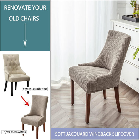 2 Pack TOPCHANCES Wingback Side Chair Cover,Stretch Stripes Rhombic Geometric Wingback Chair Covers Slipcover Banquet