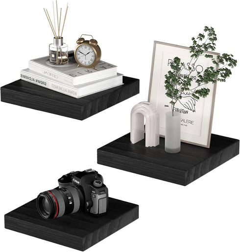 PopiShelves Small Floating Shelves for Wall - 9 Inch Square Black Shelves for