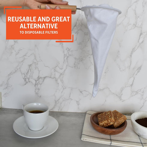 Imusa USA J100-4-50 Coffee Cloth Strainer, White, 1 Count with Wood Handle