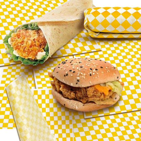 100 Sheets Checkered Dry Waxed Deli Paper Sheets, Paper Liners for Plastic Food Basket, Wrapping Bread and Sandwiches