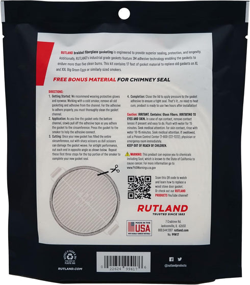 99N17 17 Rutland Big Green Egg Replacement Gasket, High Temperature Clean Burn Gasket Kit, Fits XL & XXL, Fiberglass