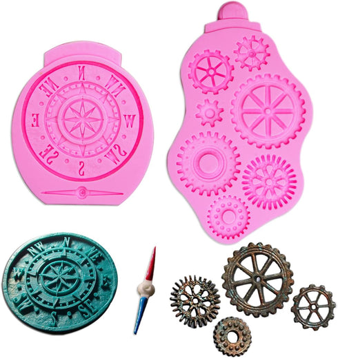 Steampunk Silicone Fondant Molds, Gears Teeth Moulds for Cake Decoration, Chocolate Candy Sugarcraft Cupcake Topper