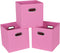 Fabric Cloth Storage Bins, Set of 3 Foldable Cube Baskets with Dual Handles for Home Bedroom Storage, Pink