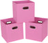 Fabric Cloth Storage Bins, Set of 3 Foldable Cube Baskets with Dual Handles for Home Bedroom Storage, Pink