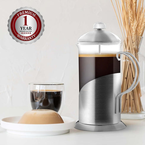 OVENTE 20 Ounce French Press Coffee Maker, Tea Infuser, 4 Level Stainless Steel Filter, Borosilicate Glass