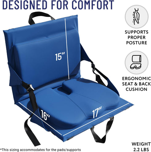 Everlasting Comfort Stadium Seats with Back Support - Adjustable Memory Foam Bleacher Chairs with Back and Cushion