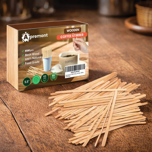5.5 1000pcs Apremont Birchwood Coffee Stirrers Eco-Friendly Wooden Stir Sticks for Hot & Cold Drinks Compostable