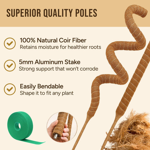 Craft911 2 Pack 28 Moss Pole Monstera Plant Support Bendable Moss Pole Monstera Plant Support, Plant Stakes for Indoor