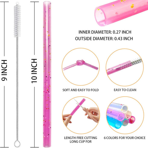 Reusable Silicone Drinking Straws, 12 Pcs Eco Friendly Straws with 2 Cleaning Brushes for 30oz and 20oz Tumblers