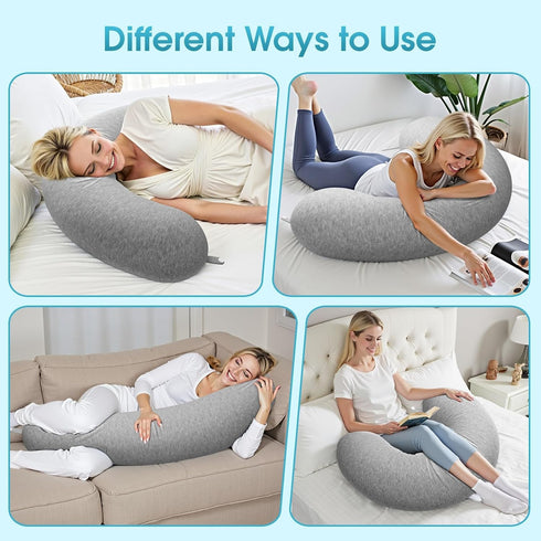 TranquilRelax Cover,Grey-35"*10" C Shaped Body Pillow for Side Sleepers, Memory Foam Long Pillow for Leg, Hip & Back