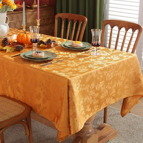 SASTYBALE Thanksgiving Maple Leaves Jacquard Tablecloth Non Slip Wrinkle-Resistant Table Cover for
