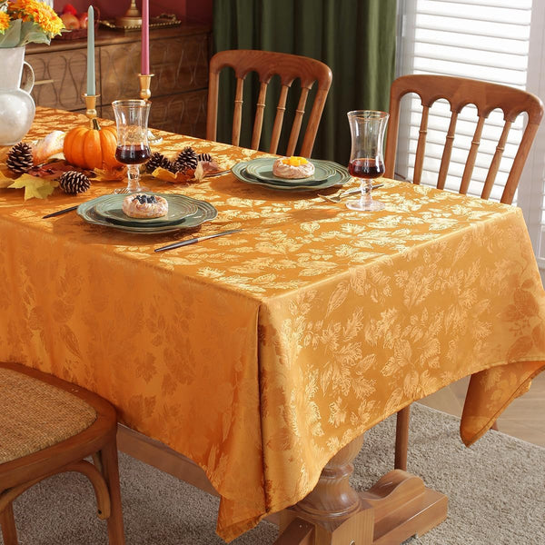 SASTYBALE Thanksgiving Maple Leaves Jacquard Tablecloth Non Slip Wrinkle-Resistant Table Cover for