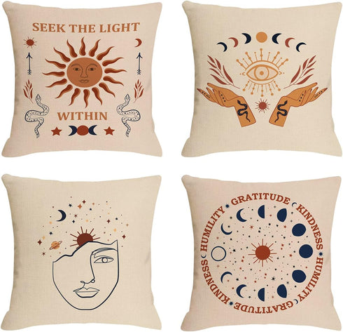 Jartinle Hippie Pillow Covers Tarot Sun Moon Boho Throw Pillow Covers Witchy