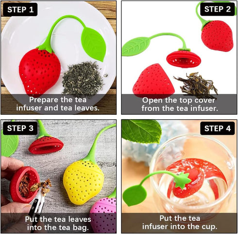 8PC Silicone Tea Strainers for Loose Tea, Cute Strawberry Shape Tea Infuser Set, Tea Filters for Loose-Leaf