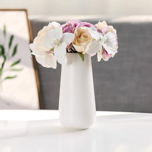 D'vine Dev 8 Inch Ceramic Flower Vase - Matte Finishing, Minimalist Design for Home Décor, White