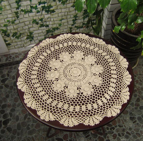 Laivigo New Handmade Crochet Cotton Lace Round Table Cloth Doilies, 24 Inch, Beige