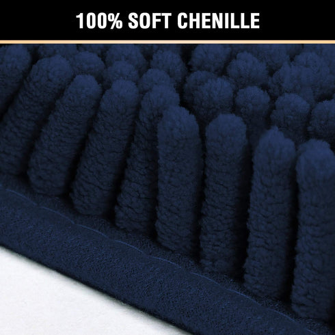 H.VERSAILTEX Navy Blue Bath Rug, Non-Slip Bath Mat, Extra Thick Chenille Rug, 17" x 24", Washable Plush Rugs