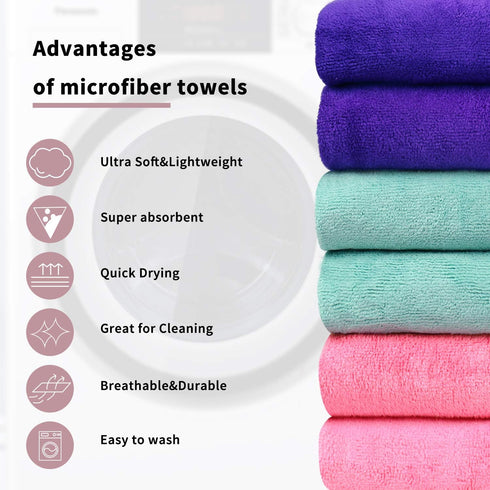 MERRY HOME Microfiber Bath Towel, 27” x 55”, 6 Pack Ultra Soft & Absorbent Quick Dry Bath Towels