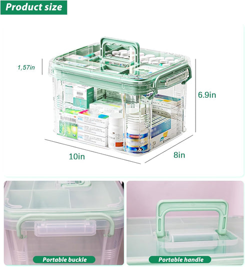 NZYNZY 15qt Clear Medicine Organizer Storage Box with Tray, Plastic First Aid Box Empty, Medicine Caddy with Lids
