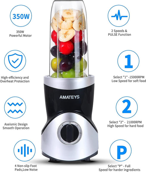 Personal Blender for Shakes and Smoothies, Professional Kitchen Blender with Blending & Grinding Blades, 24/10 OZ