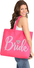 Giant Canvas Bride Tote Bag - 18" x 14" Diamond Motif Rhinestone Totes for Bridal Shower Gifts and Wedding Accessories