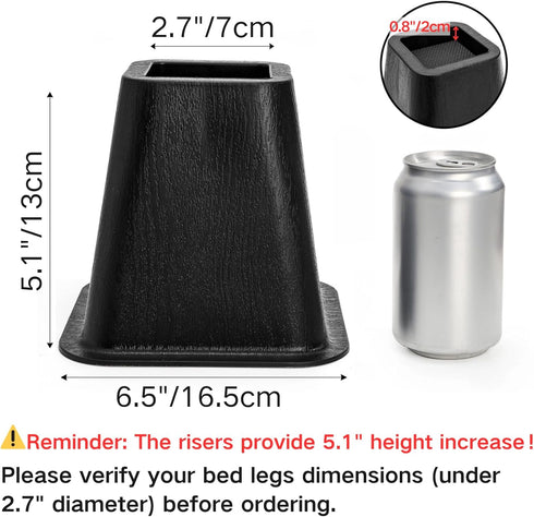 6 Pack 6 inch 2200 lbs, Large Bed Furniture Risers, Heavy Duty Couch Lift Risers for Sofa, Chair, Cabinet, Desk, High