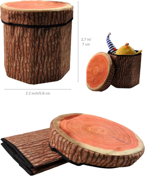 CHEFAN Fruit Storage Stool Ottoman,Tree Stump Stool, Cute Folding Storage Toy Box, Collapsible Seat Chest, Wood Stump