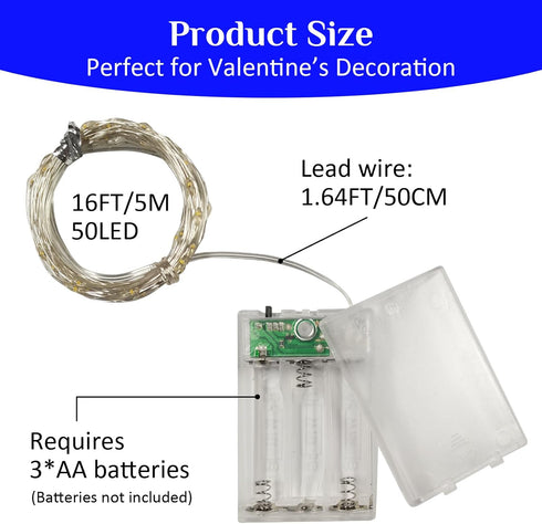 8 Pack 16ft 50 QITONG Blue Fairy Lights Battery Operated, Each LED Outdoor String Lights, Silver Wire Mini Twinkle